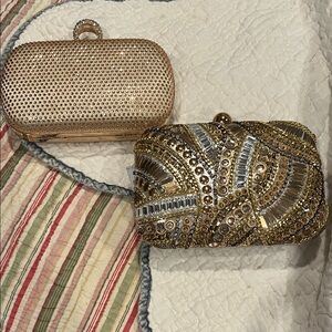 Two Gold and Silver Embellished Clutches with chain straps